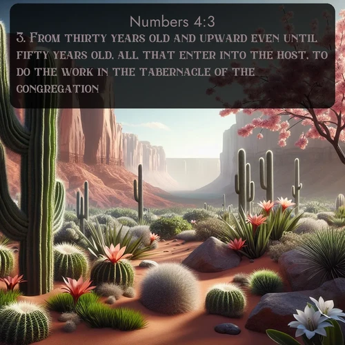 citation biblique : 3. From thirty years old and upward even until fifty years old, all that enter into the host, to do the work in the tabernacle of the congregation.
 sur fond image nature
