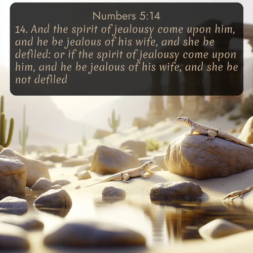 citation biblique : 14. And the spirit of jealousy come upon him, and he be jealous of his wife, and she be defiled: or if the spirit of jealousy come upon him, and he be jealous of his wife, and she be not defiled:
 sur fond image nature