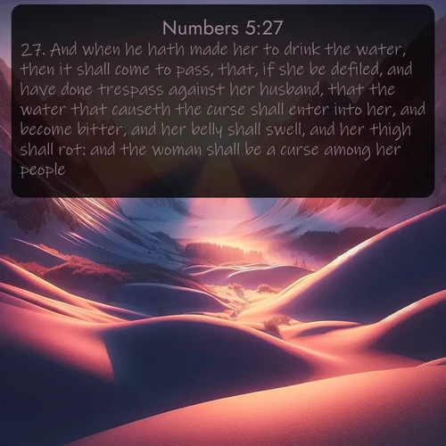 citation biblique : 27. And when he hath made her to drink the water, then it shall come to pass, that, if she be defiled, and have done trespass against her husband, that the water that causeth the curse shall enter into her, and become bitter, and her belly shall swell, and her thigh shall rot: and the woman shall be a curse among her people.
 sur fond image nature