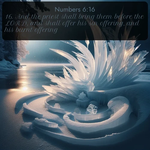 citation biblique : 16. And the priest shall bring them before the LORD, and shall offer his sin offering, and his burnt offering:
 sur fond image nature