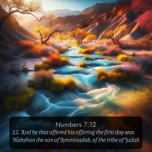 citation biblique : 12. And he that offered his offering the first day was Nahshon the son of Amminadab, of the tribe of Judah:
 sur fond image nature