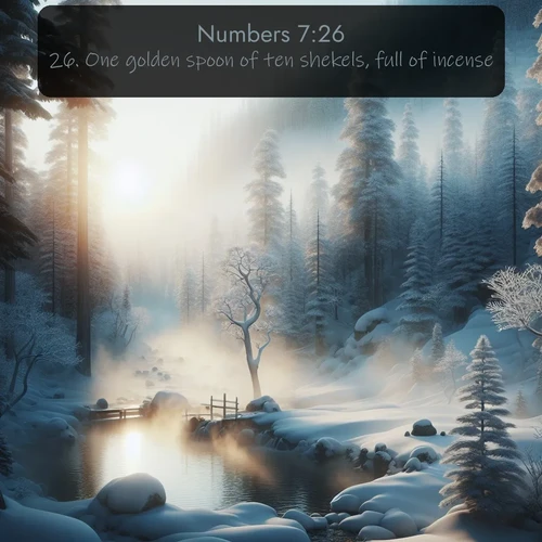 citation biblique : 26. One golden spoon of ten shekels, full of incense:
 sur fond image nature