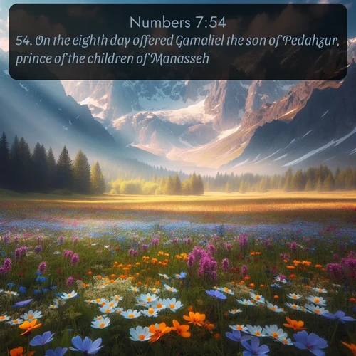 citation biblique : 54. On the eighth day offered Gamaliel the son of Pedahzur, prince of the children of Manasseh:
 sur fond image nature