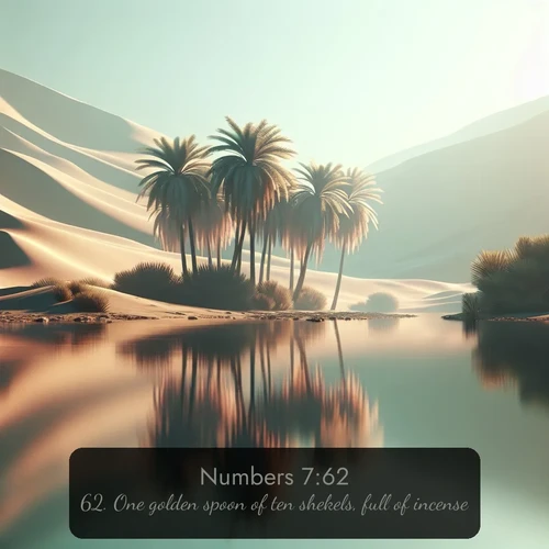 citation biblique : 62. One golden spoon of ten shekels, full of incense:
 sur fond image nature