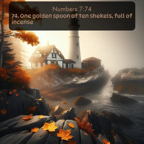 citation biblique : 74. One golden spoon of ten shekels, full of incense:
 sur fond image nature