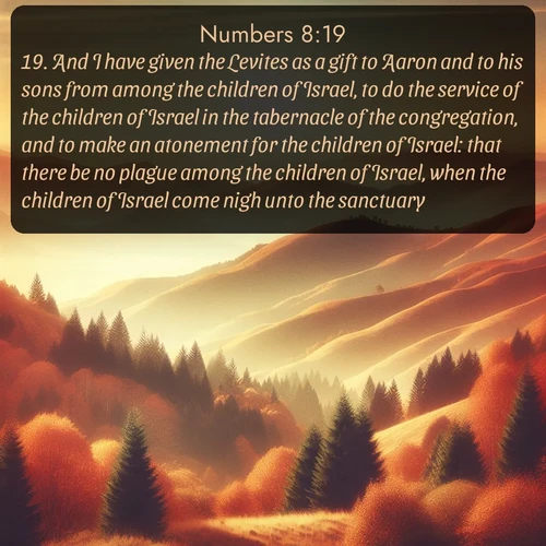 citation biblique : 19. And I have given the Levites as a gift to Aaron and to his sons from among the children of Israel, to do the service of the children of Israel in the tabernacle of the congregation, and to make an atonement for the children of Israel: that there be no plague among the children of Israel, when the children of Israel come nigh unto the sanctuary.
 sur fond image nature