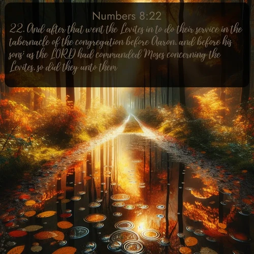 citation biblique : 22. And after that went the Levites in to do their service in the tabernacle of the congregation before Aaron, and before his sons: as the LORD had commanded Moses concerning the Levites, so did they unto them.
 sur fond image nature
