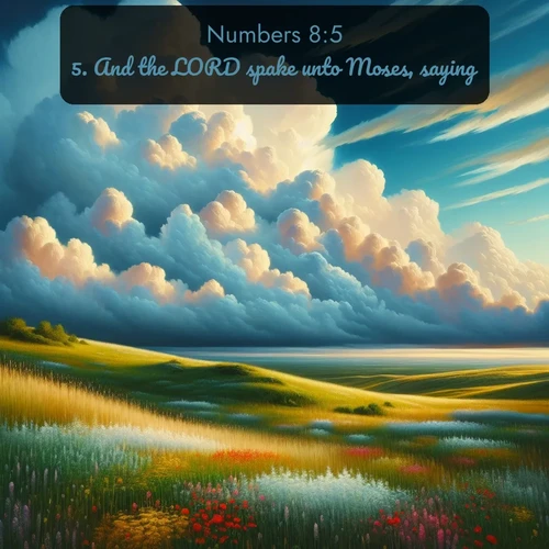 KJV Numbers  ; image nature: image with the bible verse :And the LORD spake unto Moses, saying, ; Browse our library of beautiful Bible verse images, perfect for wallpapers or sharing. Each verse is paired with serene natural landscapes like misty mountains, calming beaches, and colorful sunsets. Download and enjoy verses such as KJV Numbers 8:5. Current verse is overlayed with the thematic nature scene : Summer thunderheads build over grasslands dotted with wildflowers. ; 8:5