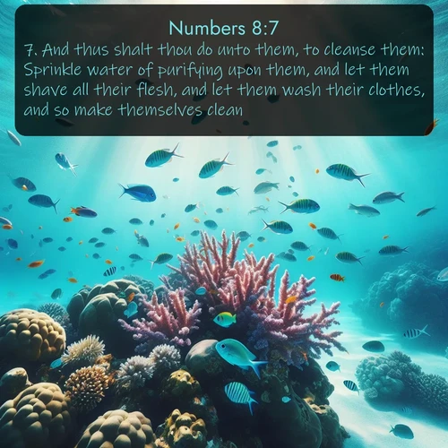 citation biblique : 7. And thus shalt thou do unto them, to cleanse them: Sprinkle water of purifying upon them, and let them shave all their flesh, and let them wash their clothes, and so make themselves clean.
 sur fond image nature