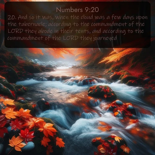 citation biblique : 20. And so it was, when the cloud was a few days upon the tabernacle; according to the commandment of the LORD they abode in their tents, and according to the commandment of the LORD they journeyed.
 sur fond image nature
