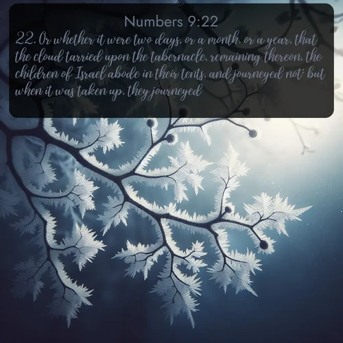 citation biblique : 22. Or whether it were two days, or a month, or a year, that the cloud tarried upon the tabernacle, remaining thereon, the children of Israel abode in their tents, and journeyed not: but when it was taken up, they journeyed.
 sur fond image nature