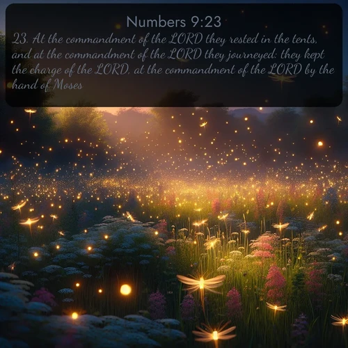 citation biblique : 23. At the commandment of the LORD they rested in the tents, and at the commandment of the LORD they journeyed: they kept the charge of the LORD, at the commandment of the LORD by the hand of Moses.
 sur fond image nature