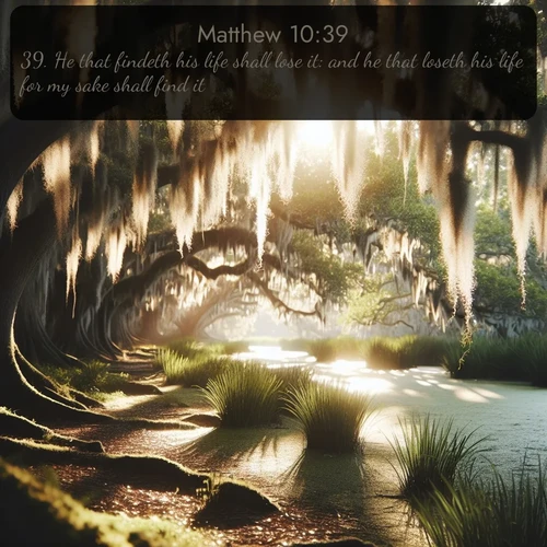 citation biblique : 39. He that findeth his life shall lose it: and he that loseth his life for my sake shall find it.
 sur fond image nature