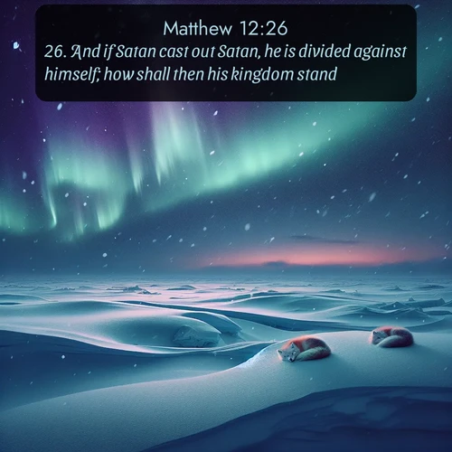 citation biblique : 26. And if Satan cast out Satan, he is divided against himself; how shall then his kingdom stand?
 sur fond image nature