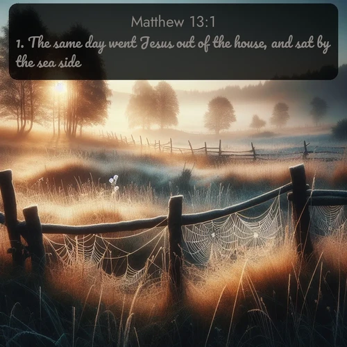 citation biblique : 1. The same day went Jesus out of the house, and sat by the sea side.
 sur fond image nature