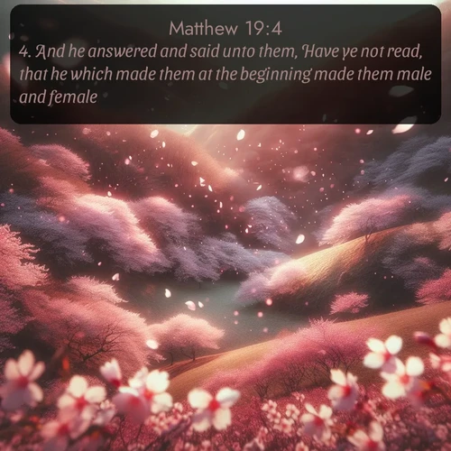 citation biblique : 4. And he answered and said unto them, Have ye not read, that he which made them at the beginning made them male and female,
 sur fond image nature