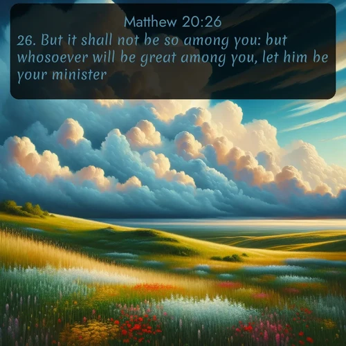 citation biblique : 26. But it shall not be so among you: but whosoever will be great among you, let him be your minister;
 sur fond image nature