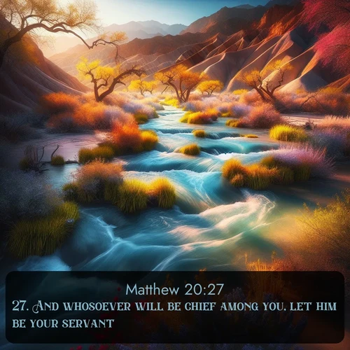 citation biblique : 27. And whosoever will be chief among you, let him be your servant:
 sur fond image nature