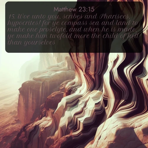citation biblique : 15. Woe unto you, scribes and Pharisees, hypocrites! for ye compass sea and land to make one proselyte, and when he is made, ye make him twofold more the child of hell than yourselves.
 sur fond image nature