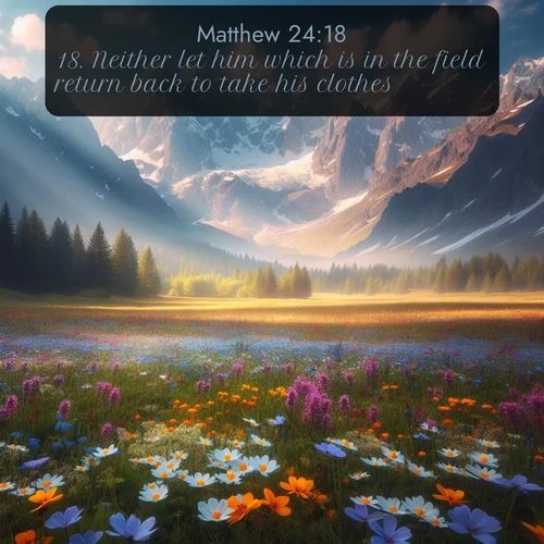 citation biblique : 18. Neither let him which is in the field return back to take his clothes.
 sur fond image nature
