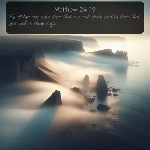 citation biblique : 19. And woe unto them that are with child, and to them that give suck in those days!
 sur fond image nature