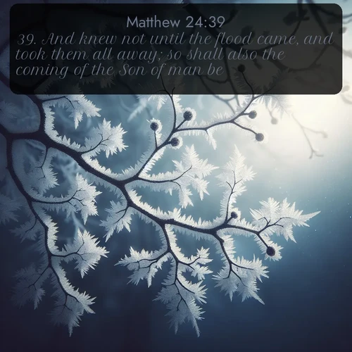 citation biblique : 39. And knew not until the flood came, and took them all away; so shall also the coming of the Son of man be.
 sur fond image nature