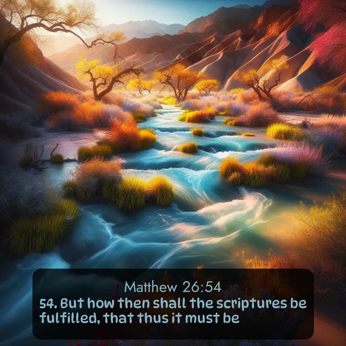 citation biblique : 54. But how then shall the scriptures be fulfilled, that thus it must be?
 sur fond image nature
