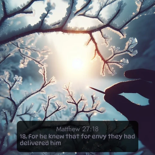 citation biblique : 18. For he knew that for envy they had delivered him.
 sur fond image nature