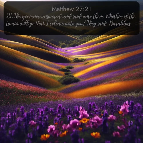 citation biblique : 21. The governor answered and said unto them, Whether of the twain will ye that I release unto you? They said, Barabbas.
 sur fond image nature