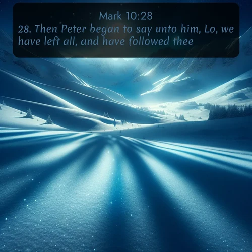 citation biblique : 28. Then Peter began to say unto him, Lo, we have left all, and have followed thee.
 sur fond image nature