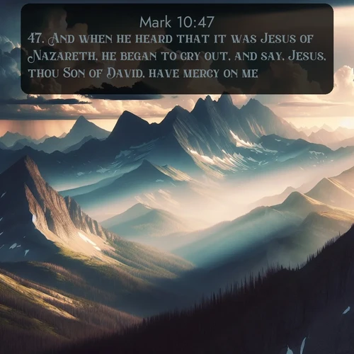 citation biblique : 47. And when he heard that it was Jesus of Nazareth, he began to cry out, and say, Jesus, thou Son of David, have mercy on me.
 sur fond image nature