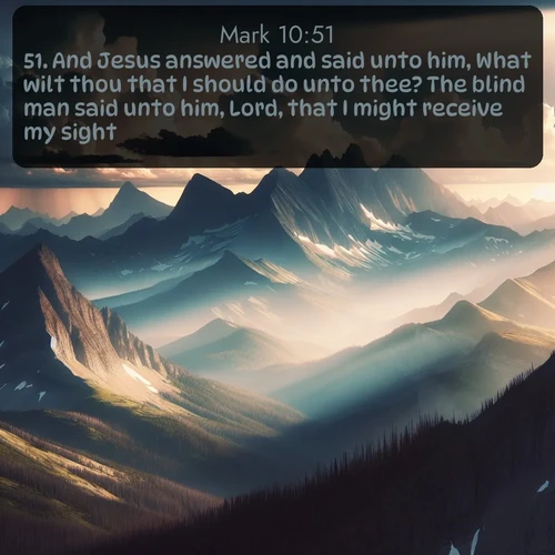 citation biblique : 51. And Jesus answered and said unto him, What wilt thou that I should do unto thee? The blind man said unto him, Lord, that I might receive my sight.
 sur fond image nature