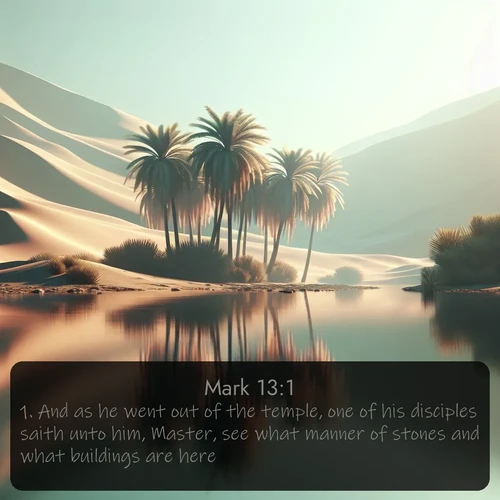citation biblique : 1. And as he went out of the temple, one of his disciples saith unto him, Master, see what manner of stones and what buildings are here!
 sur fond image nature