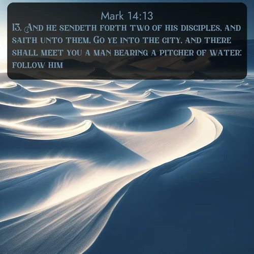 citation biblique : 13. And he sendeth forth two of his disciples, and saith unto them, Go ye into the city, and there shall meet you a man bearing a pitcher of water: follow him.
 sur fond image nature