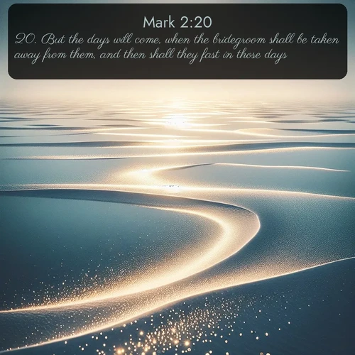 KJV Gospel of Mark 2:20 overlaying nature image scene: Summer heat waves ripple above salt flats stretching to the horizon.;20. But the days will come, when the bridegroom shall be taken away from them, and then shall they fast in those days.