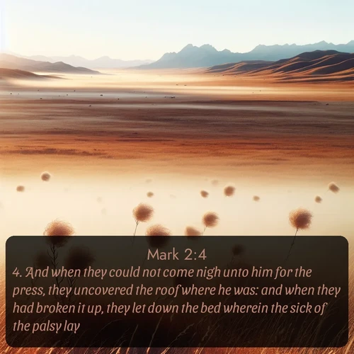 KJV Gospel of Mark 2:4 overlaying nature image scene: Autumn wind sends tumbleweeds dancing across the prairie.;4. And when they could not come nigh unto him for the press, they uncovered the roof where he was: and when they had broken it up, they let down the bed wherein the sick of the palsy lay.
