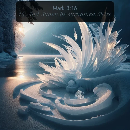 citation biblique : 16. And Simon he surnamed Peter;
 sur fond image nature