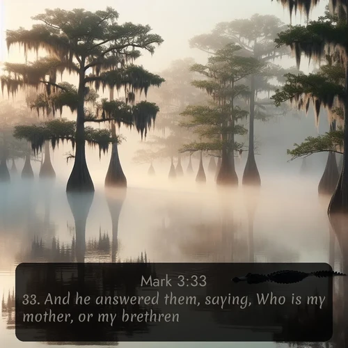 citation biblique : 33. And he answered them, saying, Who is my mother, or my brethren?
 sur fond image nature