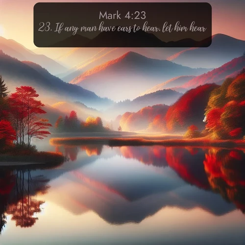 citation biblique : 23. If any man have ears to hear, let him hear.
 sur fond image nature