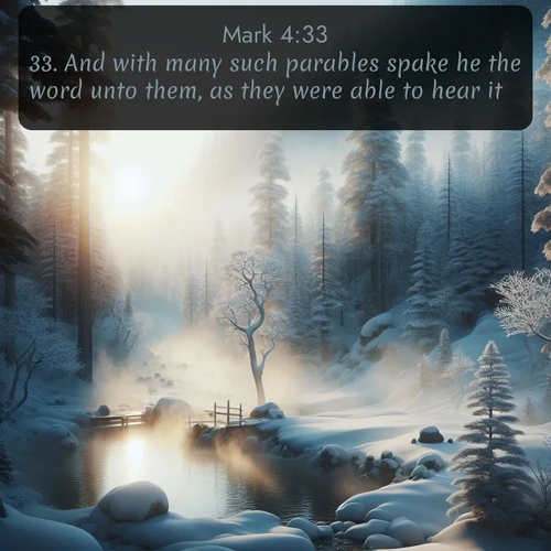 citation biblique : 33. And with many such parables spake he the word unto them, as they were able to hear it.
 sur fond image nature