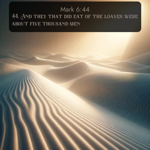 KJV Gospel of Mark  ; image nature: image with the bible verse :And they that did eat of the loaves were about five thousand men. ; Dive into our collection of Bible verse images combined with sublime nature photos, such as graceful waterfalls, radiant sunsets, and endless meadows. These compositions highlight the peace and harmony of God&#039;s creation with vivid colors and carefully integrated text. Download and share verses like KJV Gospel of Mark 6:44. Current verse is overlayed with the thematic nature scene : Sand ripples stretch endlessly across white gypsum dunes. ; 6:44
