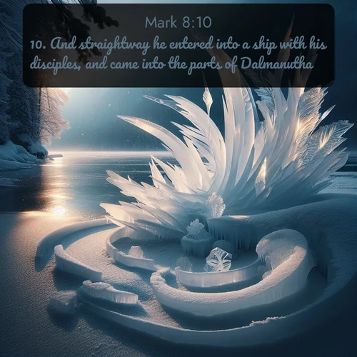 citation biblique : 10. And straightway he entered into a ship with his disciples, and came into the parts of Dalmanutha.
 sur fond image nature
