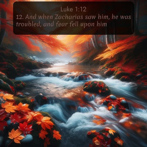 citation biblique : 12. And when Zacharias saw him, he was troubled, and fear fell upon him.
 sur fond image nature