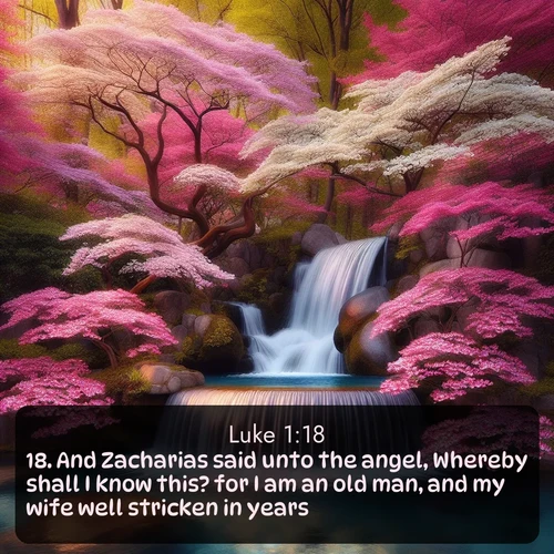 citation biblique : 18. And Zacharias said unto the angel, Whereby shall I know this? for I am an old man, and my wife well stricken in years.
 sur fond image nature