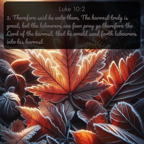 citation biblique : 2. Therefore said he unto them, The harvest truly is great, but the labourers are few: pray ye therefore the Lord of the harvest, that he would send forth labourers into his harvest.
 sur fond image nature