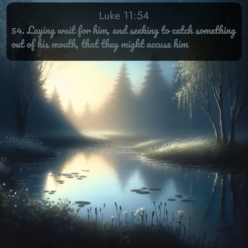 citation biblique : 54. Laying wait for him, and seeking to catch something out of his mouth, that they might accuse him.
 sur fond image nature