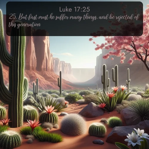 citation biblique : 25. But first must he suffer many things, and be rejected of this generation.
 sur fond image nature