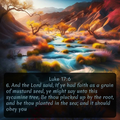 citation biblique : 6. And the Lord said, If ye had faith as a grain of mustard seed, ye might say unto this sycamine tree, Be thou plucked up by the root, and be thou planted in the sea; and it should obey you.
 sur fond image nature