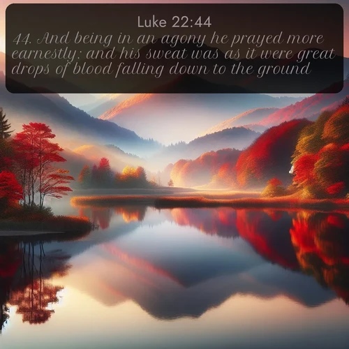 citation biblique : 44. And being in an agony he prayed more earnestly: and his sweat was as it were great drops of blood falling down to the ground.
 sur fond image nature