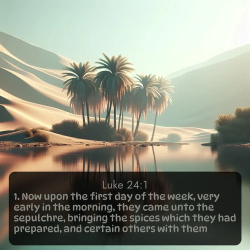 citation biblique : 1. Now upon the first day of the week, very early in the morning, they came unto the sepulchre, bringing the spices which they had prepared, and certain others with them.
 sur fond image nature